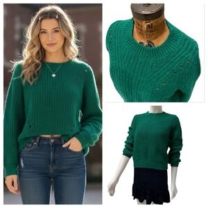 Chunky Knit Green Sweater Wool Alpaca Women Pointelle Preppy Grandma Core Sz M
